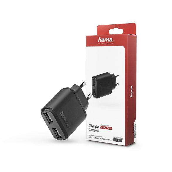 HAMA hálózati töltő adapter 2x USB bemenettel - 12W - HAMA Ultra Fast Charger - fekete