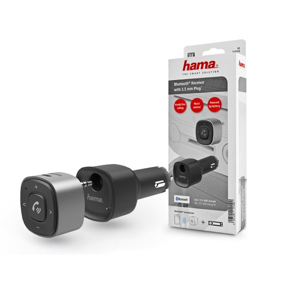 HAMA Bluetooth audio vevőegység autókhoz, 3,5 mm-es csatlakozóval, USB töltéssel- HAMA Bluetooth Receiver with 3.5 mm Plug - fekete/ezüst