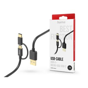 HAMA USB-A - micro USB / Type-C adat- és töltőkábel 1 m-es vezetékkel - HAMA    2in1 USB-Cable - fekete