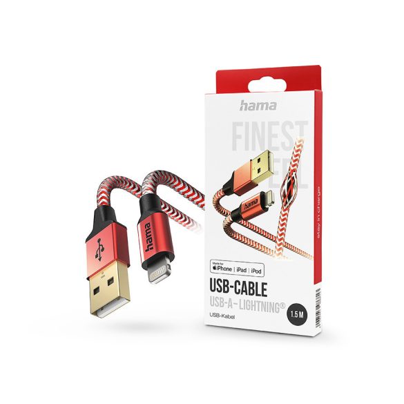 HAMA USB-A - Lightning adat- és töltőkábel 1,5 m-es vezetékkel - HAMA ReflectiveUSB-A - Lightning Cable - piros