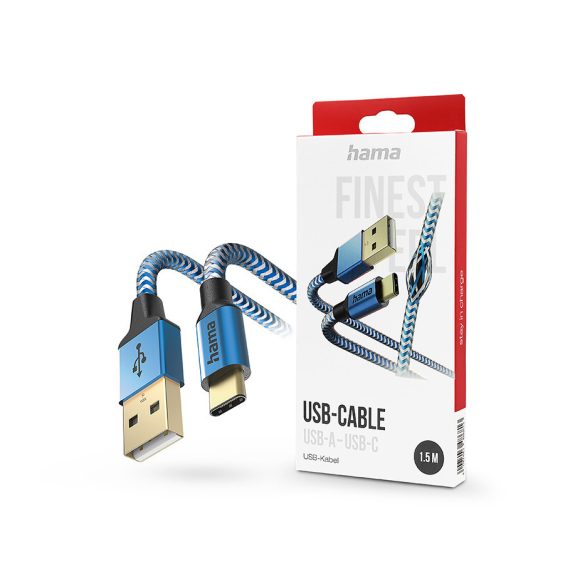 HAMA USB-A - Type-C adat- és töltőkábel 1,5 m-es vezetékkel - HAMA Reflective   USB-A - USB-C Cable - kék