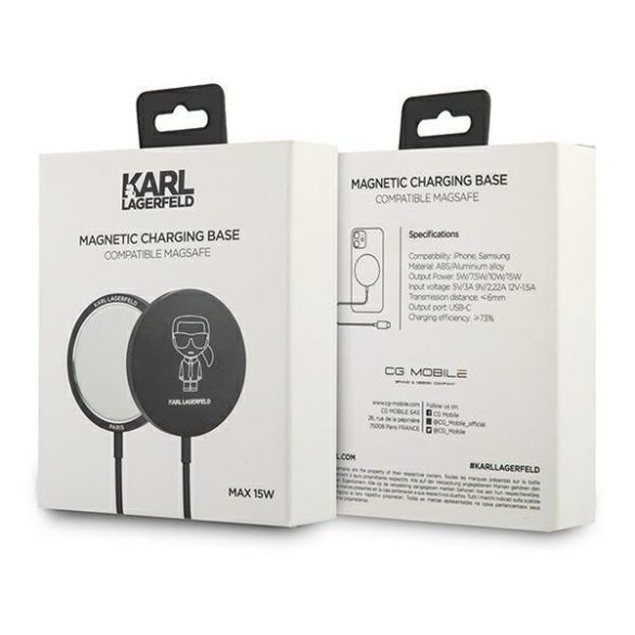 Karl Lagerfeld vezeték nélküli indukciós töltő (MAGSAFE kompatibilis) 15W + USB type-c kábel fekete (KF000566-0)