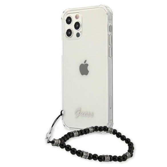 GUESS GUHCP12MKPSBK iPhone 12/12 PRO 6.1 átlátszó kemény fekete gyöngy tok