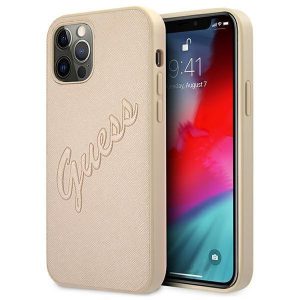 GUESS GUHCP12MRSAVSLG iPhone 12 / iPhone 12 Pro 6.1 & QUALT GOLD / GOLD tok SAFFIANO VINES SCRIPT