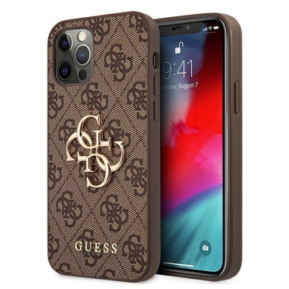 GUESS GUHCP12M4GMGBR iPhone 12 / iPhone 12 Pro 6.1 barna / barna keménycukor 4g nagy fém logó tok