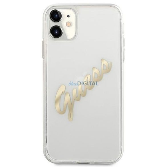 Guess GUHCN61KTRSVGO iPhone 11 6,1" / Xr átlátszó keménytok Vintage Script arany