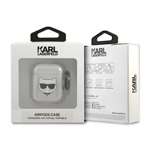 Karl Lagerfeld KLA2UCHGS AIRPODS tok Silver / Silver csillámos Choupette