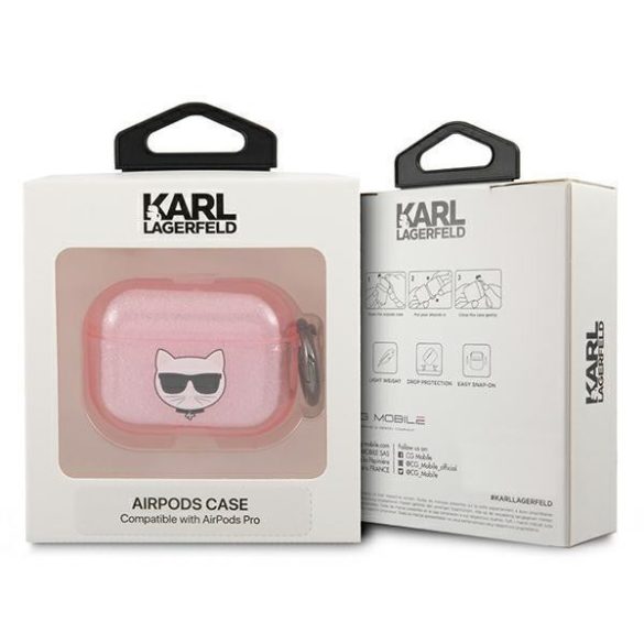 Karl Lagerfeld Khátlapuchgp Airpods Pro tok Pink / Pink csillámos Choupette