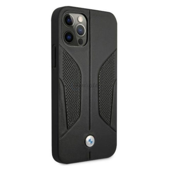 BMW BMHCP12LRSCSK iPhone 12 Pro max 6.7 "fekete kemény bőr perforációs oldal tok