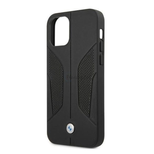 BMW BMHCP12LRSCSK iPhone 12 Pro max 6.7 "fekete kemény bőr perforációs oldal tok