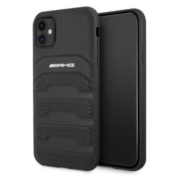 AMG AMHCN61GSEBK iPhone 11 6,1" fekete kemény tok Bőr, Debossed Lines