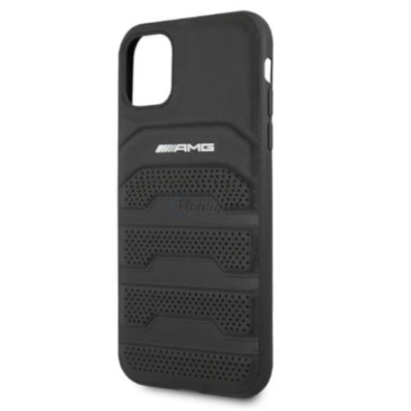 AMG AMHCN61GSEBK iPhone 11 6,1" fekete kemény tok Bőr, Debossed Lines