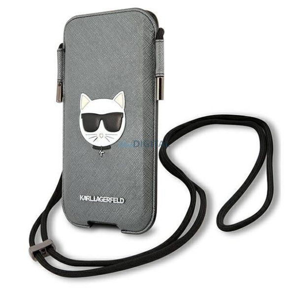 Karl Lagerfeld kézitáska KLHCP12LOPHCHG 6.7 "szürke keménytokos Saffiano Ikonik Choupette Head