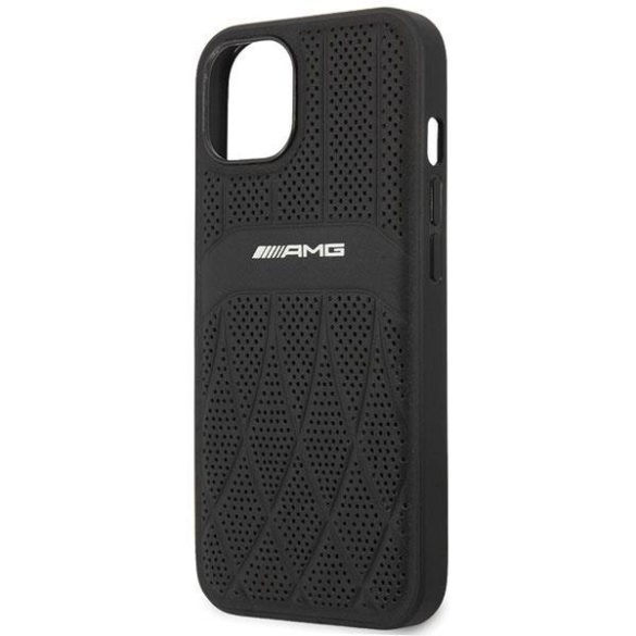 AMG AMHCP13MOSDBK iPhone 13 6.1" fekete keménytok bőr ívelt vonalvezetéssel
