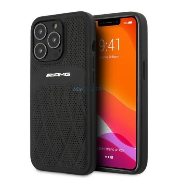 AMG AMHCP13LOSDBK iPhone 13 Pro / 13 6,1" fekete bőr keménytok ívelt vonalakkal