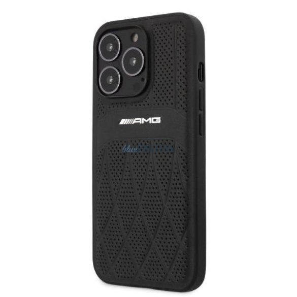 AMG AMHCP13LOSDBK iPhone 13 Pro / 13 6,1" fekete bőr keménytok ívelt vonalakkal