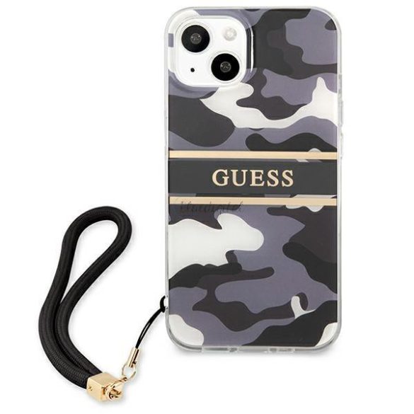 Guess GUHCP13SKCABBK iPhone 13 mini 5,4 „fekete kemény tok Camo Szíj Kollekció