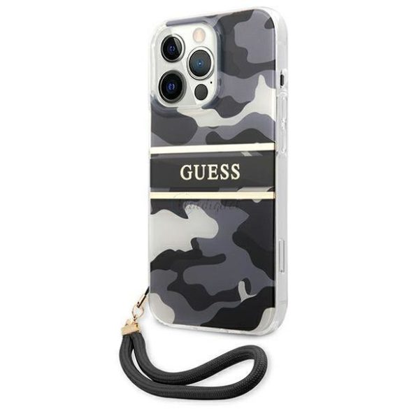 Guess GUHCP13LKCABBK iPhone 13 Pro / 13 6.1 „fekete kemény tok Camo Szíj Kollekció