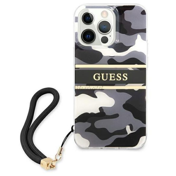 Guess GUHCP13LKCABBK iPhone 13 Pro / 13 6.1 „fekete kemény tok Camo Szíj Kollekció