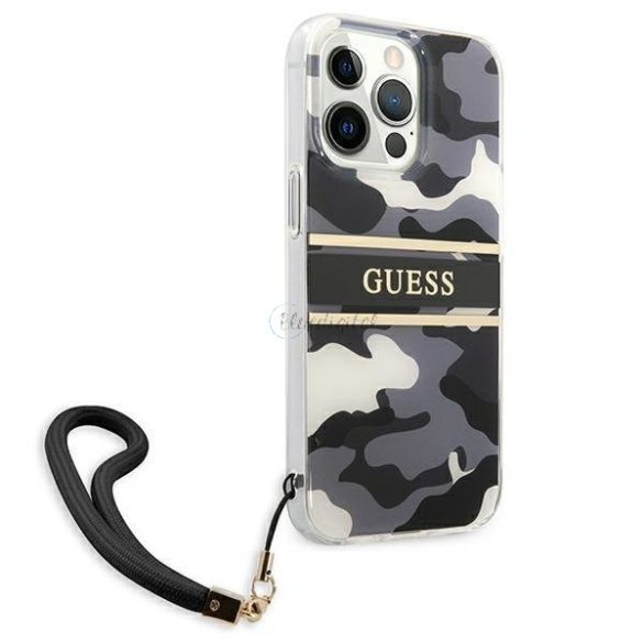 Guess GUHCP13LKCABBK iPhone 13 Pro / 13 6.1 „fekete kemény tok Camo Szíj Kollekció