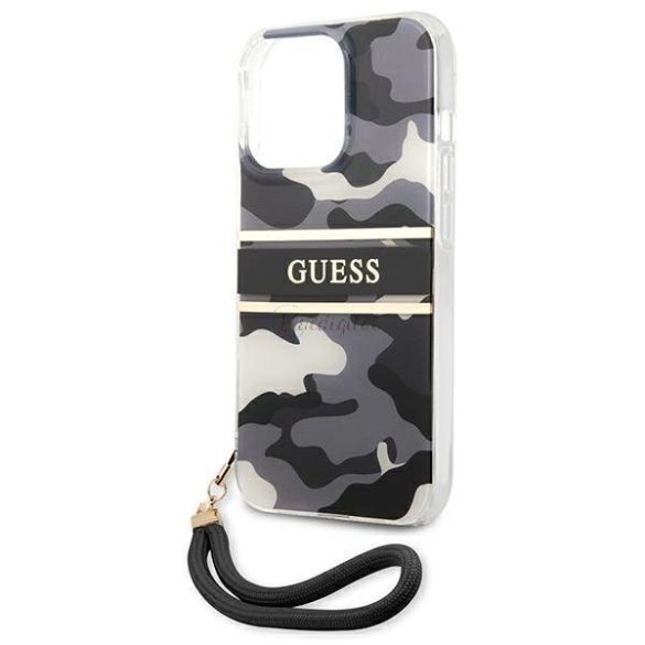 Guess GUHCP13LKCABBK iPhone 13 Pro / 13 6.1 „fekete kemény tok Camo Szíj Kollekció