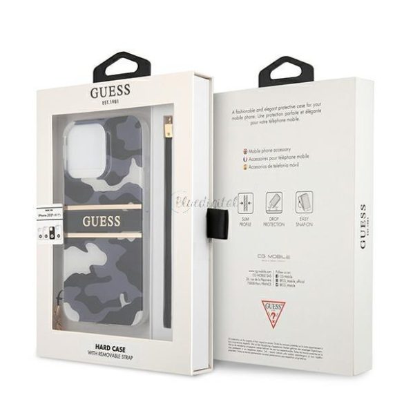 Guess GUHCP13LKCABBK iPhone 13 Pro / 13 6.1 „fekete kemény tok Camo Szíj Kollekció