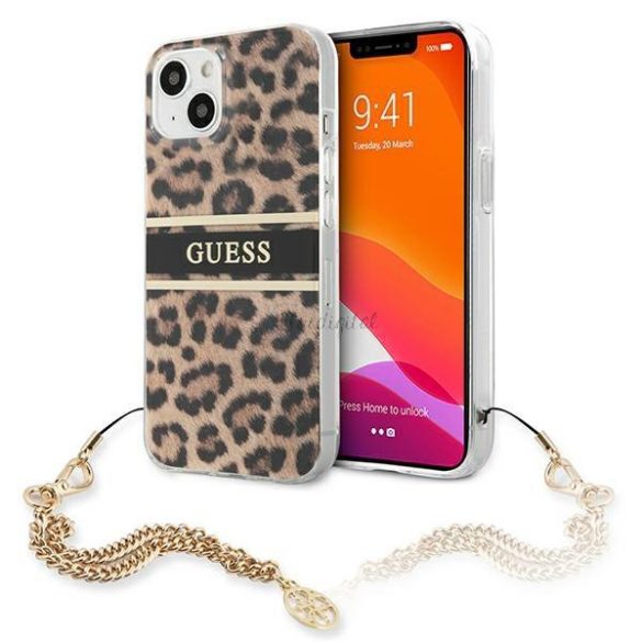 Guess GUHCP13SKBSLEO IPHONE 13 MINI 5,4 "leopárd kemény arany lánc tok