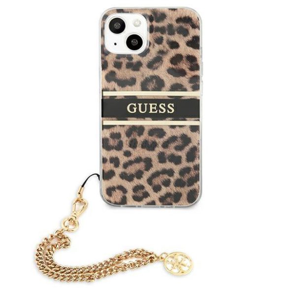 Guess GUHCP13SKBSLEO IPHONE 13 MINI 5,4 "leopárd kemény arany lánc tok