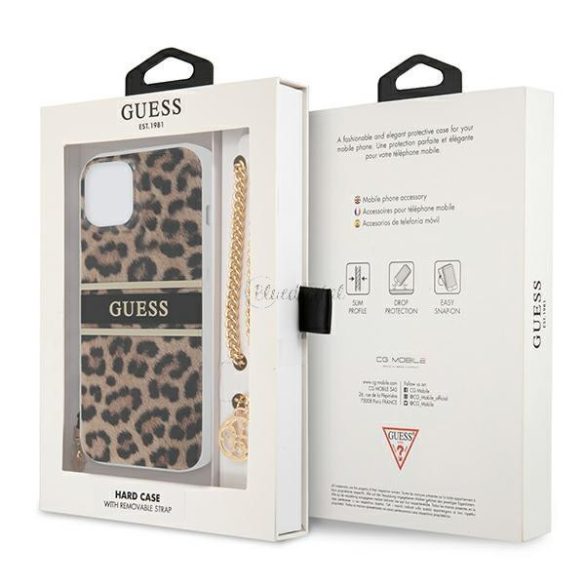 Guess GUHCP13SKBSLEO IPHONE 13 MINI 5,4 "leopárd kemény arany lánc tok