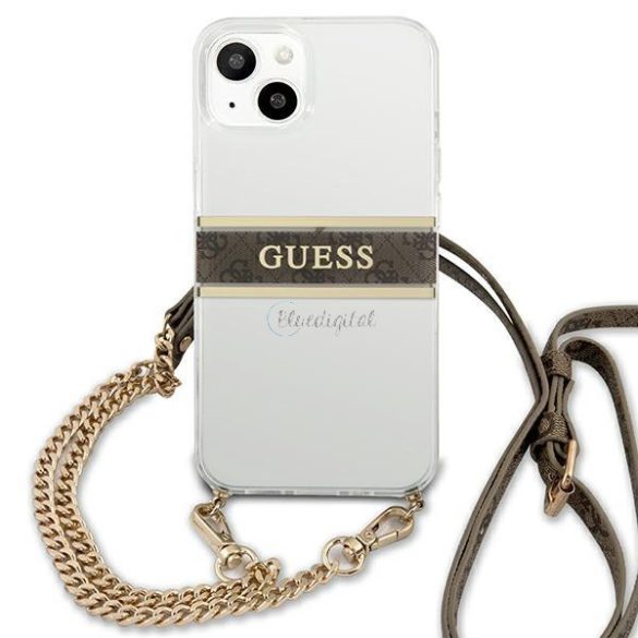 Guess GUHCP13SKC4GBGO iPhone 13 mini 5,4 „Átlátszó kemény tok 4G Barna Szíj aranylánc