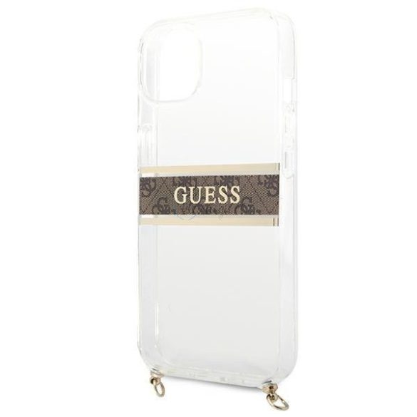 Guess GUHCP13SKC4GBGO iPhone 13 mini 5,4 „Átlátszó kemény tok 4G Barna Szíj aranylánc