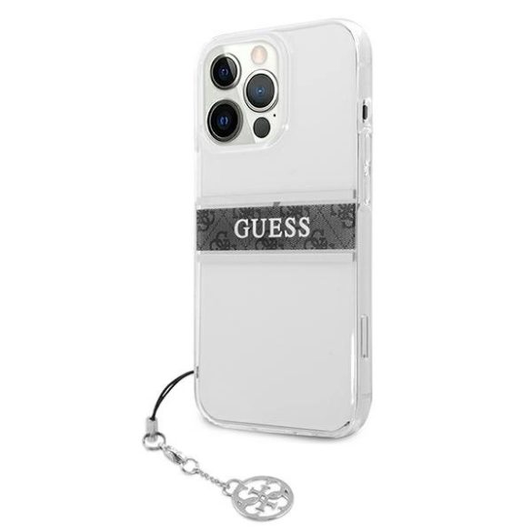 Guess GUHCP13LKB4GGR 4G Grey Strap Charm tok iPhone 13 / 13 Pro - átlátszó