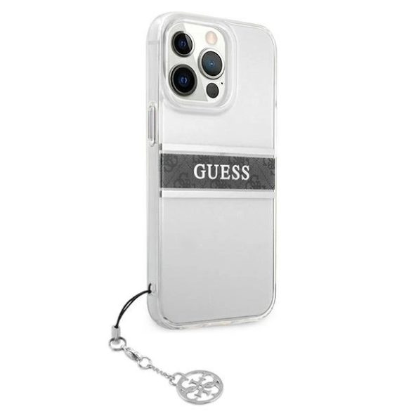 Guess GUHCP13LKB4GGR 4G Grey Strap Charm tok iPhone 13 / 13 Pro - átlátszó