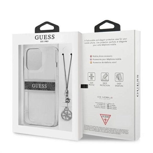 Guess GUHCP13LKB4GGR 4G Grey Strap Charm tok iPhone 13 / 13 Pro - átlátszó