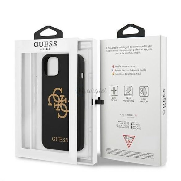 Guess GUHCP13SLS4GGBK iPhone 13 mini 5,4 „fekete kemény tok Szilikon 4G Logo