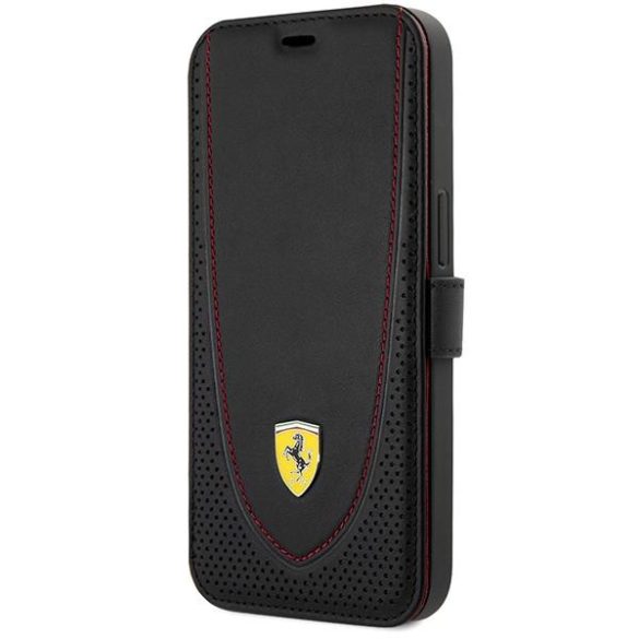 Ferrari FEFLBKP13LRGOK iPhone 13 Pro 6.1" fekete könyvtok bőr ívelt vonalú