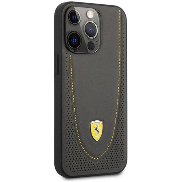 Ferrari FEHCP13LRGOG iPhone 13 Pro / 13 6.1" fekete keménytok bőr ívelt vonalú