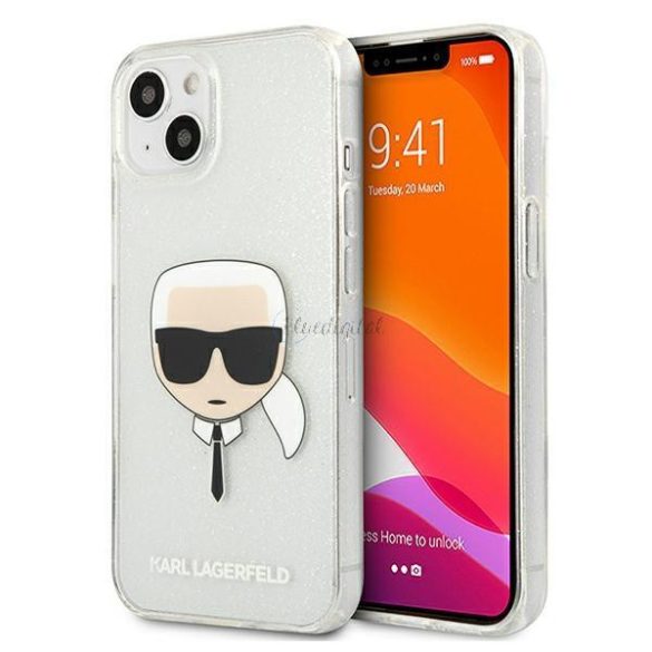 Karl Lagerfeld Klhcp13skhtugls iPhone 13 Mini 5,4 "Ezüst / ezüst tok csillámos karl feje