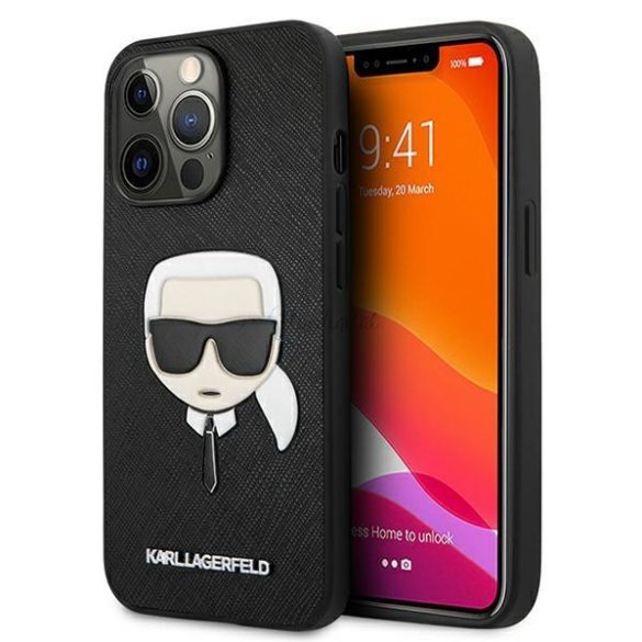 Karl Lagerfeld Klhcp13lsakhbk iPhone 13 Pro / 13 6.1 "fekete tok Saffiano Ikonik Karl feje