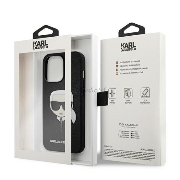 Karl Lagerfeld Klhcp13lsakhbk iPhone 13 Pro / 13 6.1 "fekete tok Saffiano Ikonik Karl feje