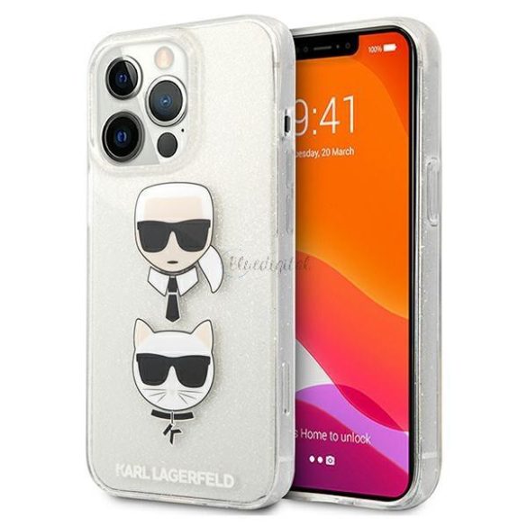 Karl Lagerfeld Klhcp13lkCtugls iPhone 13 Pro / 13 6.1 "Ezüst / ezüst keménytok csillámos Karl's Choupette