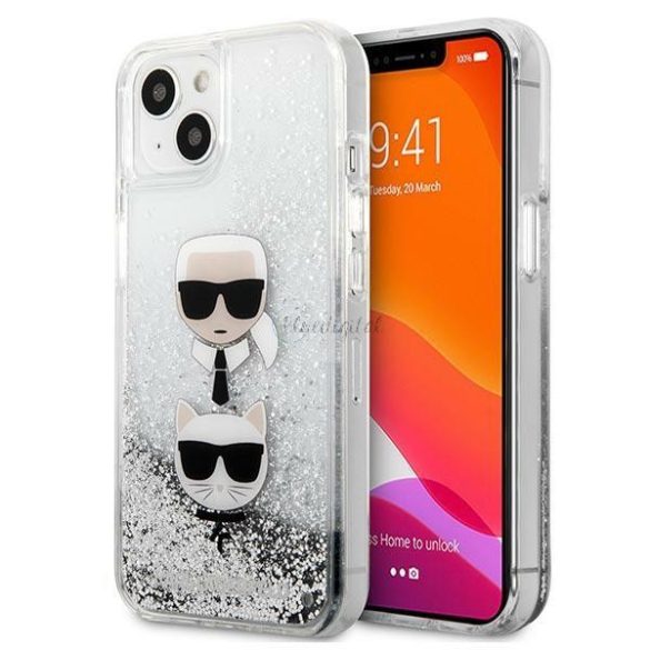 Karl Lagerfeld Klhcp13skgls iPhone 13 Mini 5,4 "Ezüst / ezüst keménycukor folyadék csillámos Karl Choupette Head tok