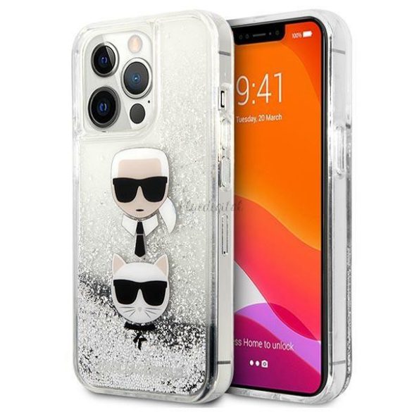 Karl Lagerfeld Klhcp13lkicgls iPhone 13 Pro / 13 6.1 "Ezüst / ezüst keménycukor folyadék csillámos Karl Choupette Head tok