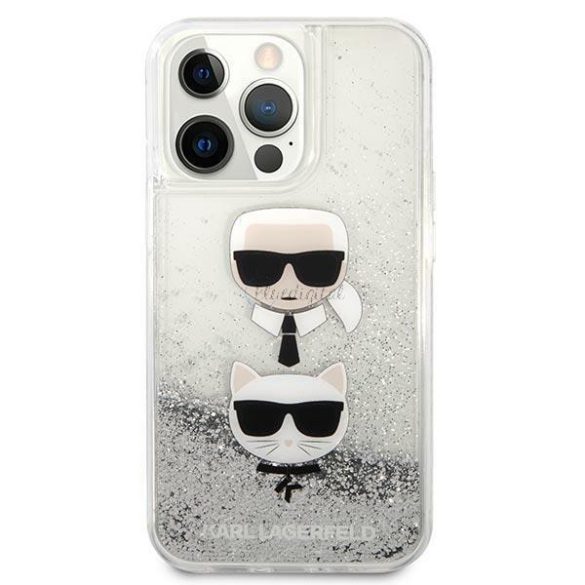 Karl Lagerfeld Klhcp13xKICGLS iPhone 13 PRO max 6.7 "Ezüst / ezüst tok folyékony csillámos Karl Choupette Head