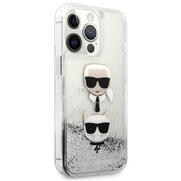 Karl Lagerfeld Klhcp13xKICGLS iPhone 13 PRO max 6.7 "Ezüst / ezüst tok folyékony csillámos Karl Choupette Head