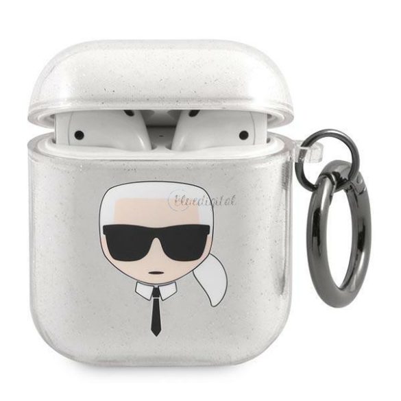 Karl Lagerfeld KLA2UKHGS Airpods tok Silver / Silver csillámos Karl feje