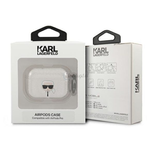 Karl Lagerfeld Khátlapukhgs Airpods Pro tok ezüst / ezüst csillogás Karl feje