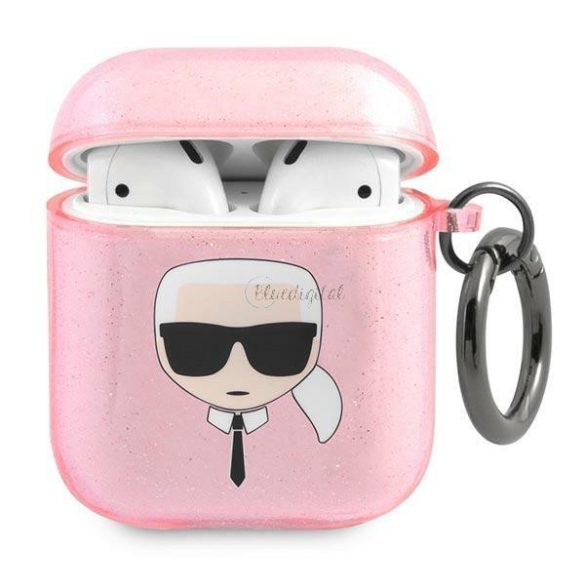 Karl Lagerfeld KLA2UKHGP AirPods telefontok Pink / Pink csillámos Karl feje
