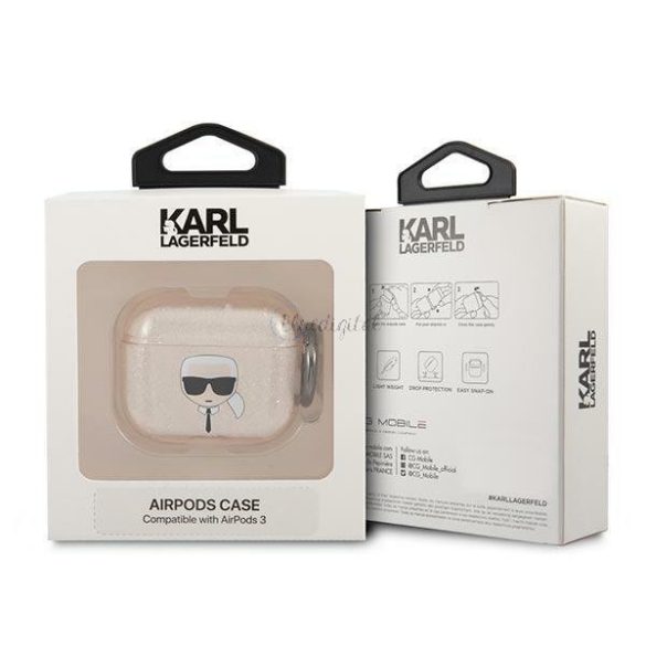 Karl Lagerfeld KLA3UKHGD AIRPODS 3 tok Gold / Gold csillámos Karl feje