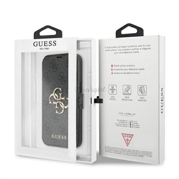 Guess GUBKP13S4GMGGR iPhone 13 mini 5,4 "szürke könyv 4G nagy fém logó tok